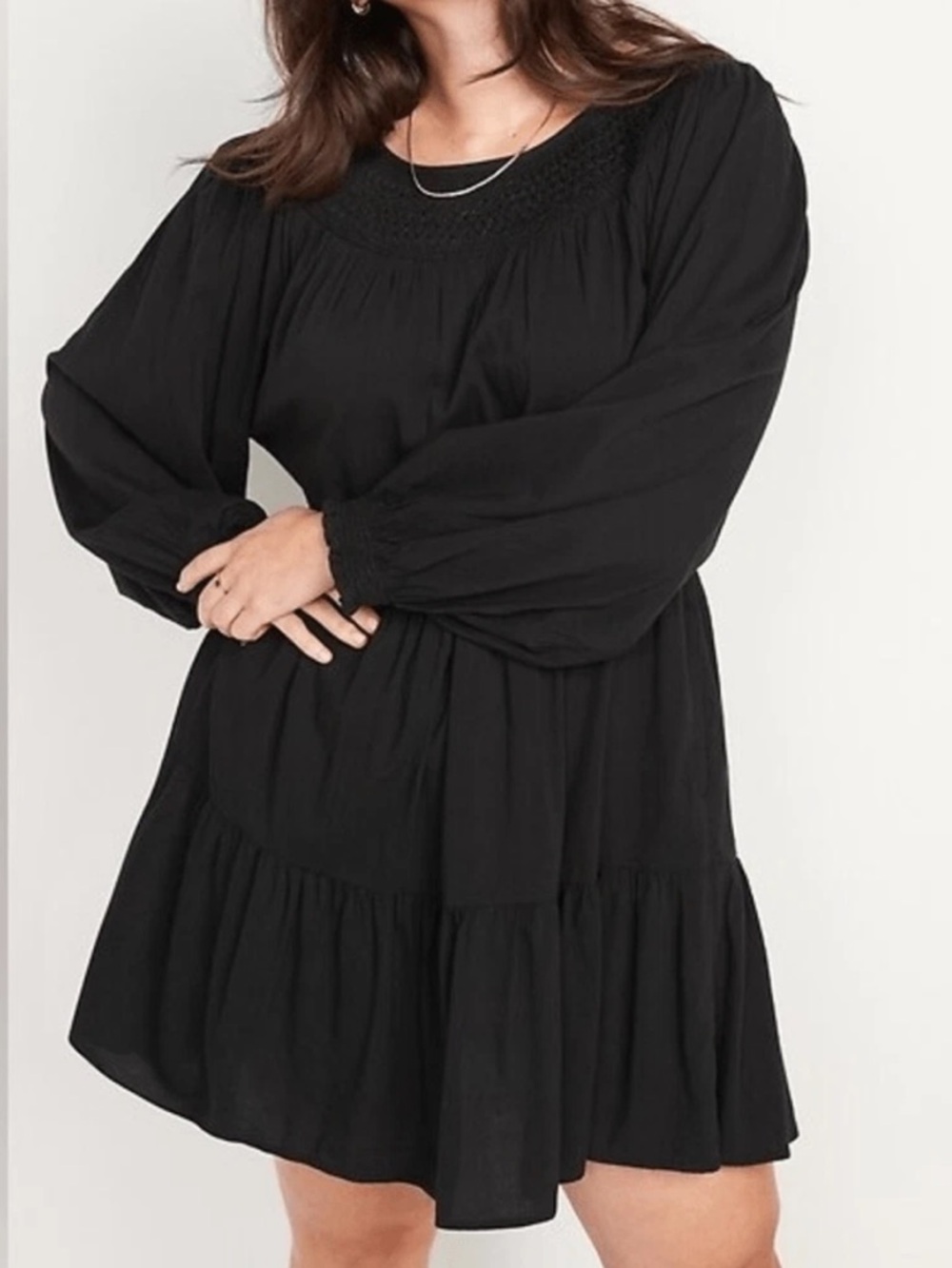 Old Navy smocked long sleeve mini dress with tiered skirt and smocked bodice XL